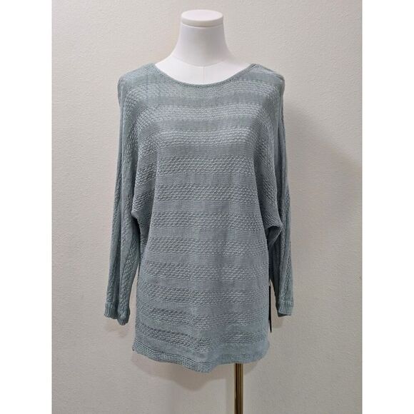 Tahari Linen Sweater S Sage Green Textured Lightweight Knit Pullover Oversized - Picture 1 of 6
